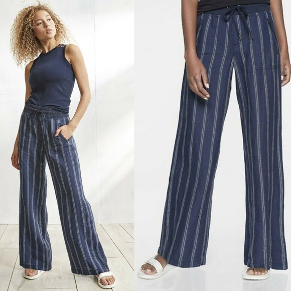 Athleta Cabo Tide Linen Wide Leg Pants Navy HW9547 - Picture 7 of 7